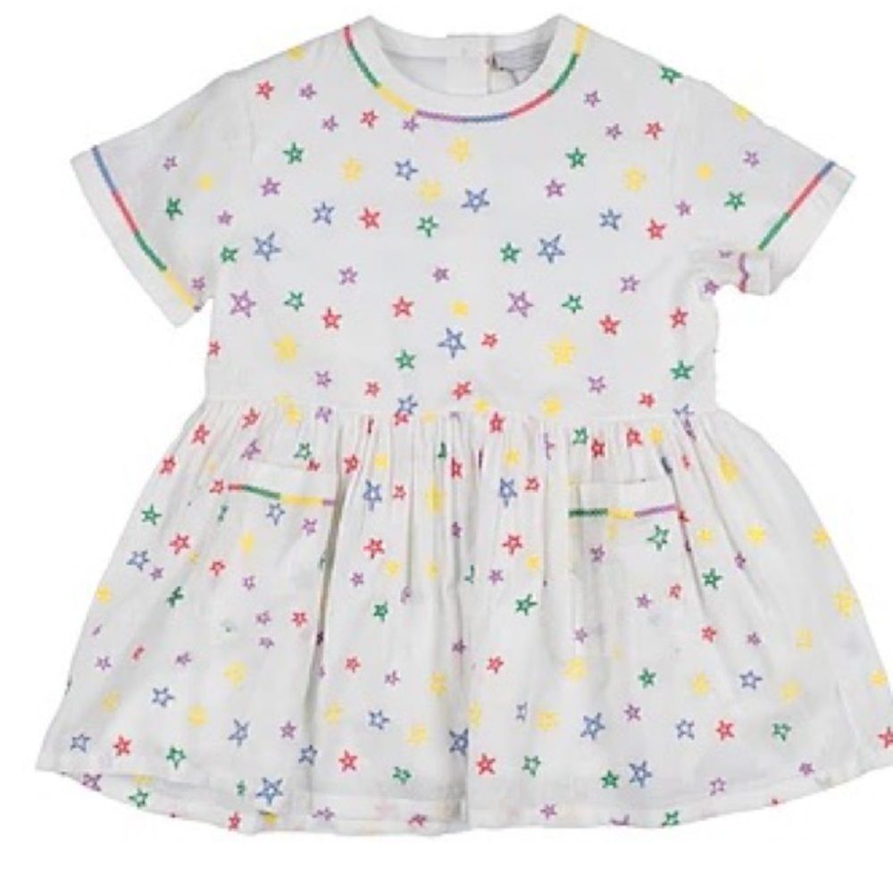 Stella McCartney Rainbow Stars Embroidered Fit and Flare Pockets Dress